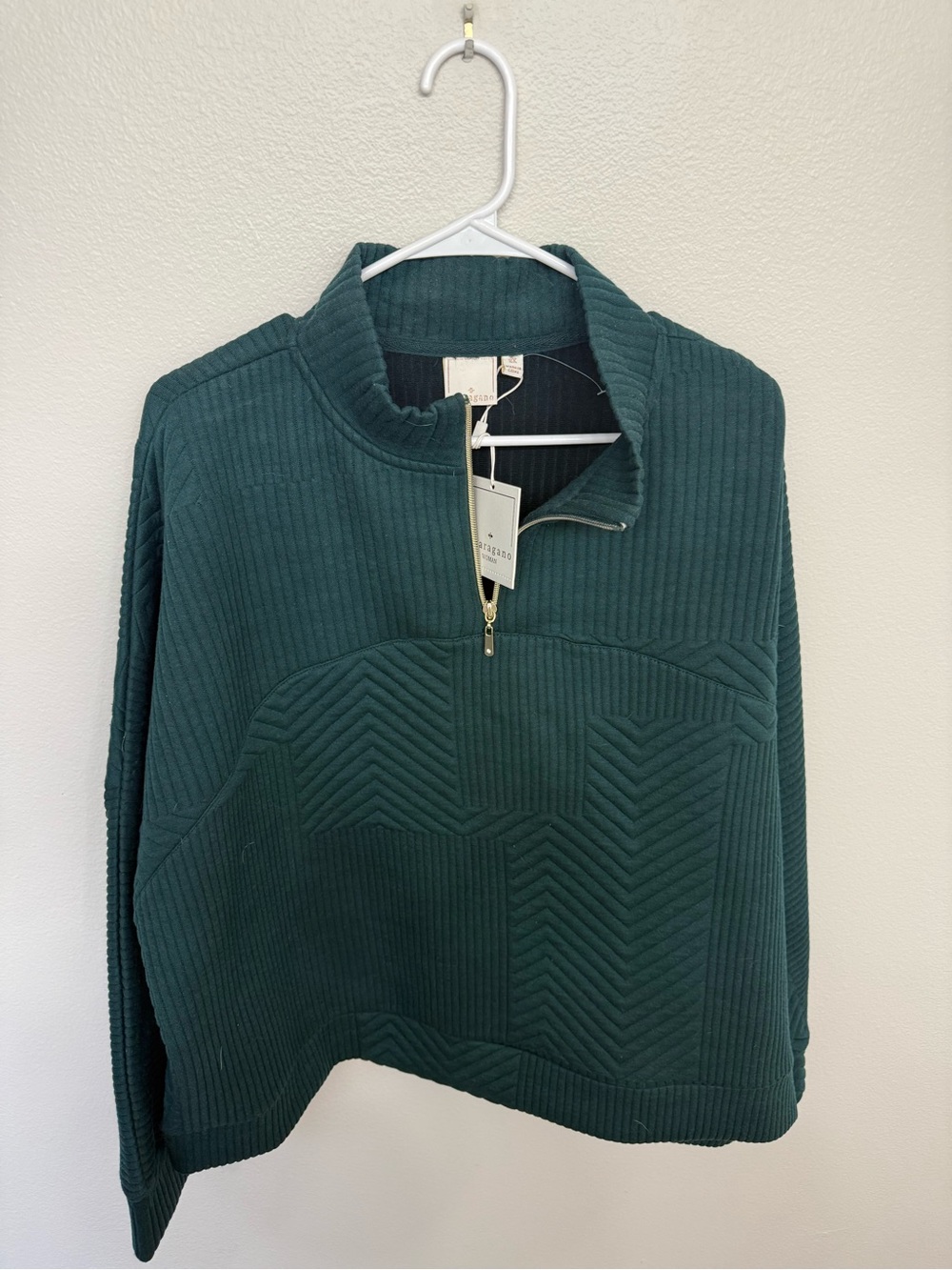 Sharagano Deep Teal Half-Zip Ribbed Turtleneck Sweater